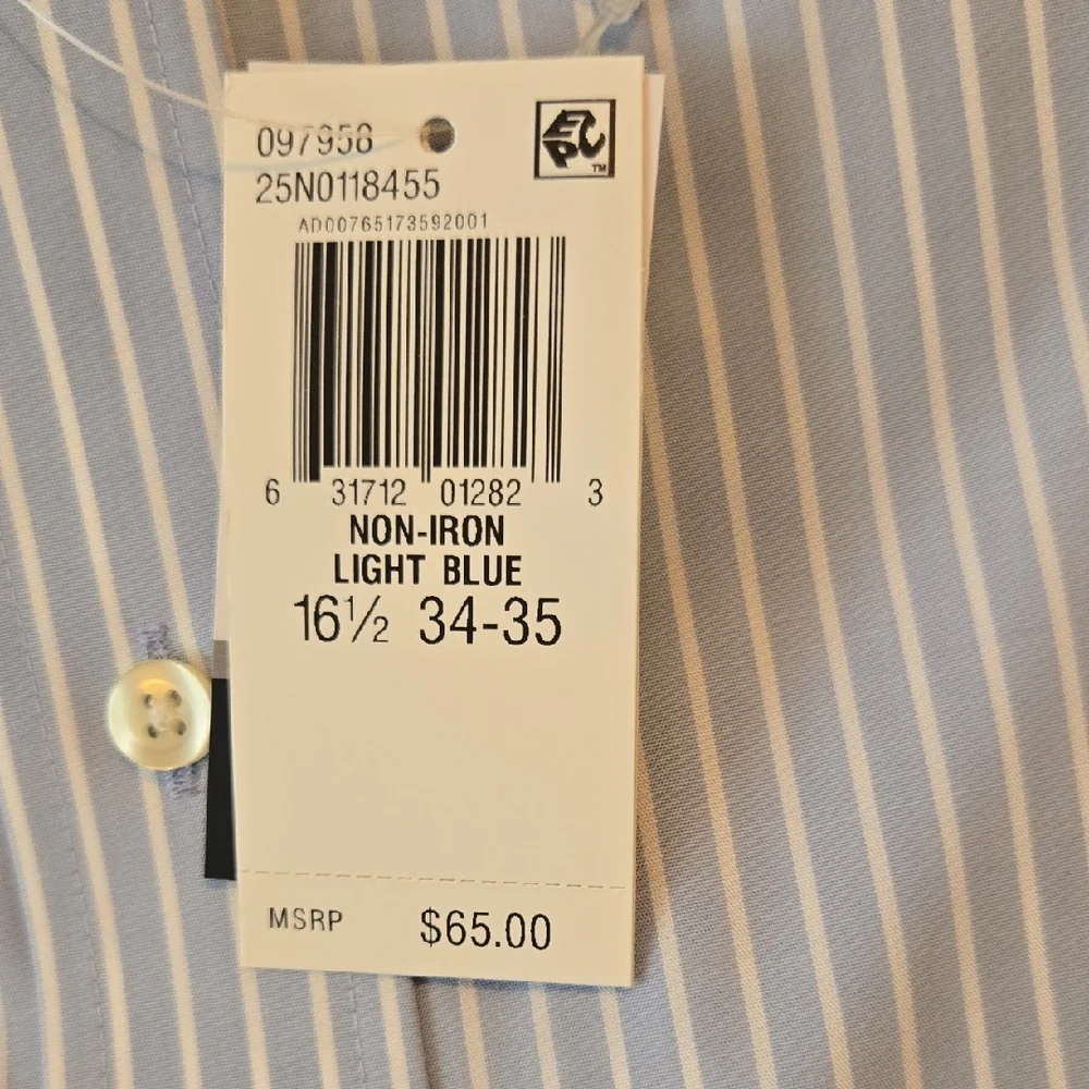 Chaps Light Blue and White Striped Dress Shirt - Picture 4 of 5